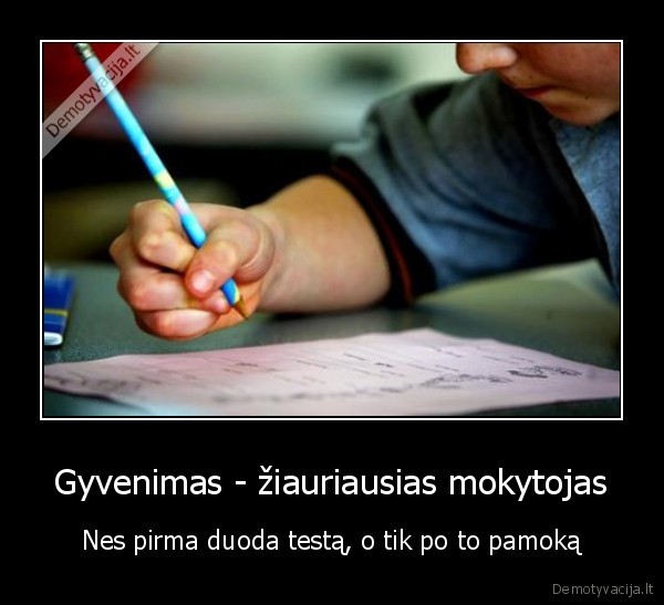 Gyvenimas - žiauriausias mokytojas - Nes pirma duoda testą, o tik po to pamoką