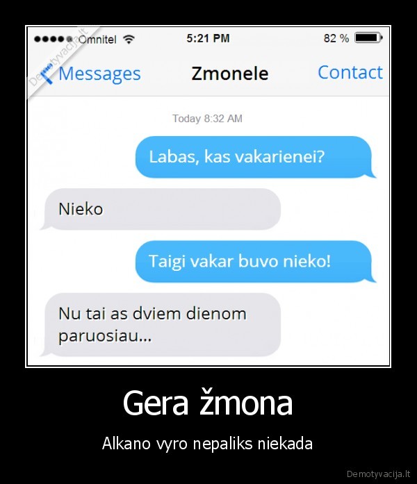 Gera žmona - Alkano vyro nepaliks niekada. 